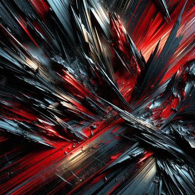 The primary subject of the image is a close-up of a red and black abstract art piece. The setting is a black and red background, which adds to the visual style. The artwork appears to be a digital illustration or a pattern, with a mix of red and black colors that create a bold and striking atmosphere.
